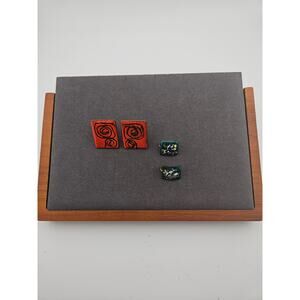 Vintage Costume Jewelry Clip On Earrings Set Of 2 Bold Rectangle Art Deco Gaudy